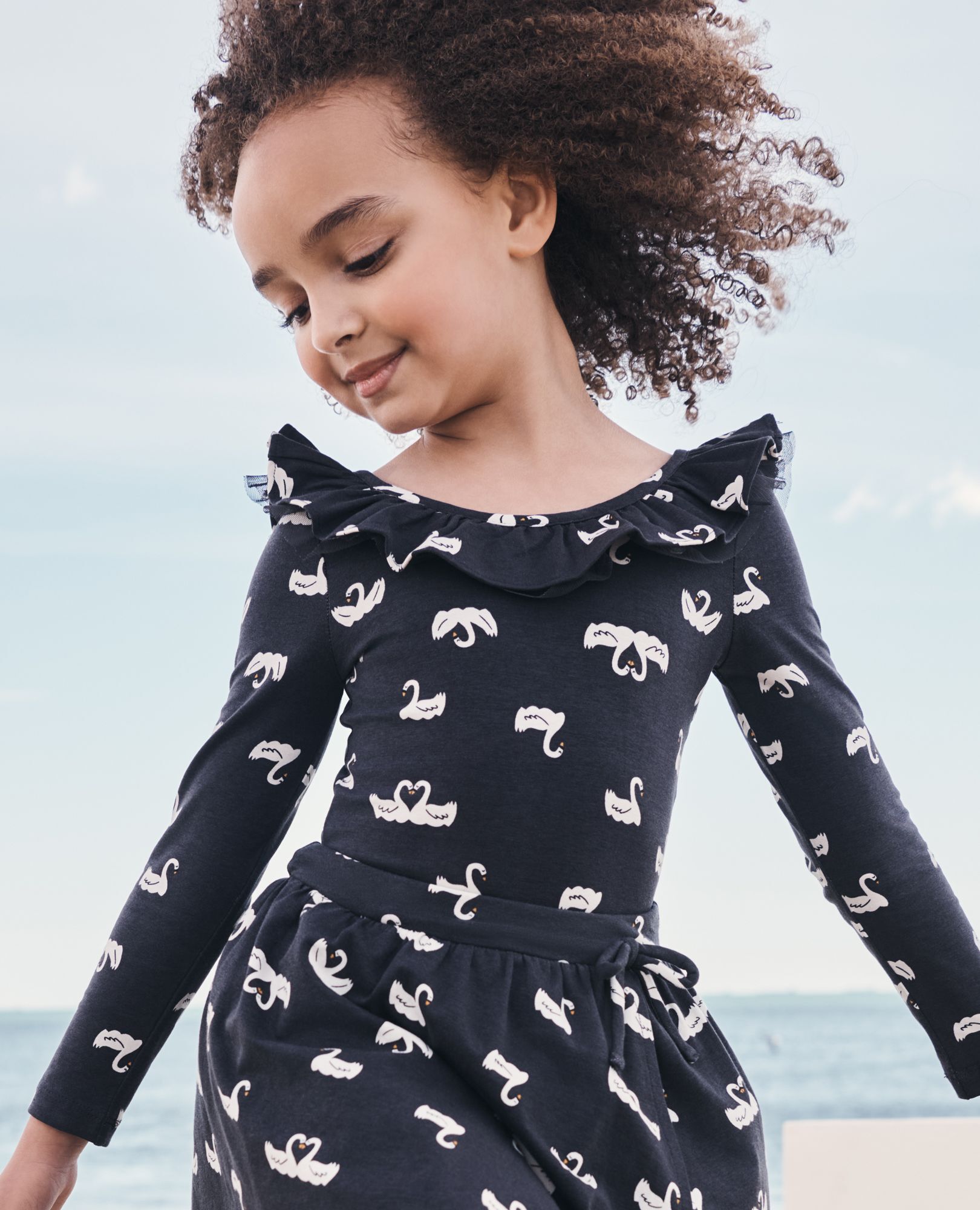 Long Sleeve Ruffle-Neck Bodysuit | Hanna Andersson