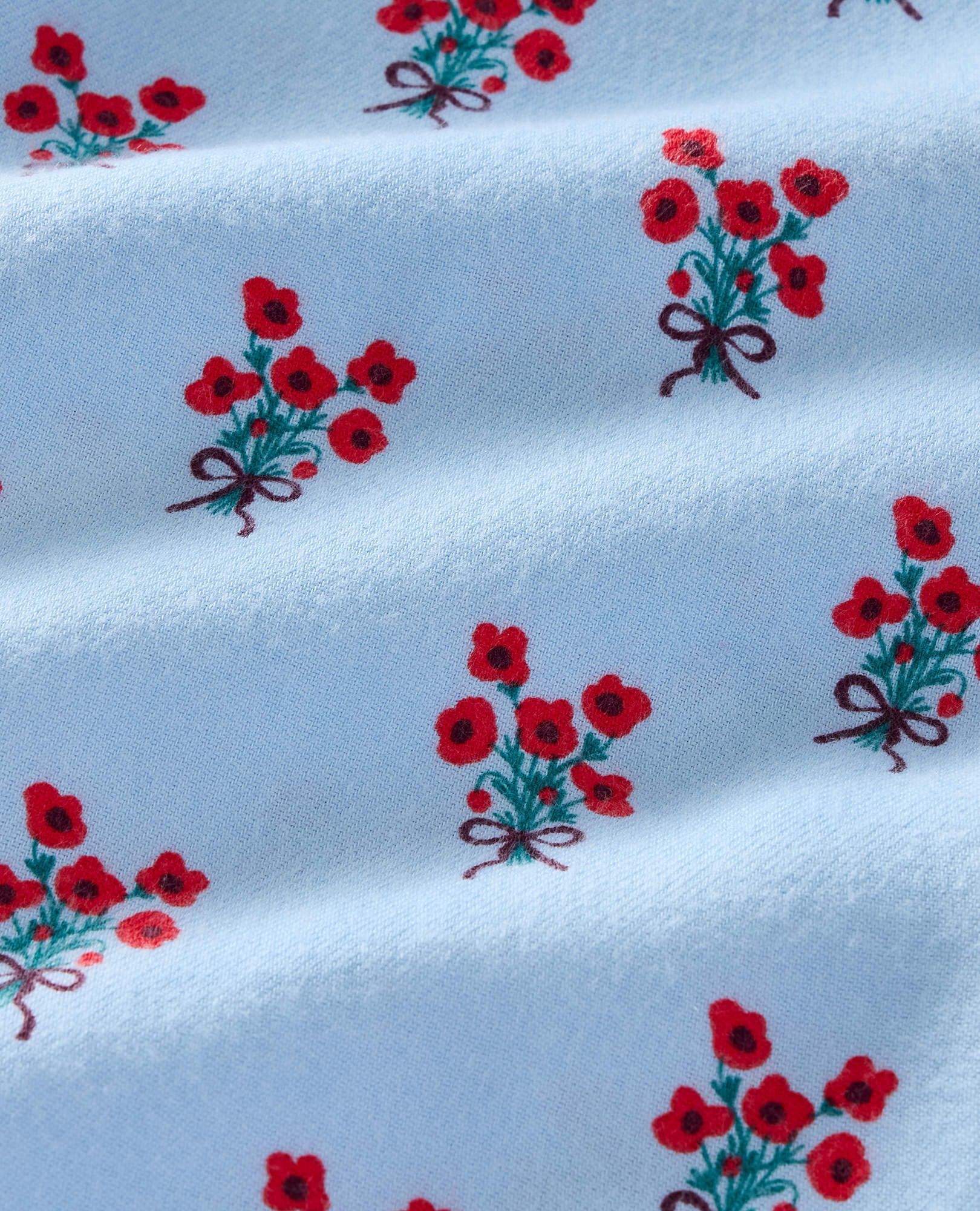 Holiday Flannel Bib Pajama Set in Bouquets on Powder Blue - main