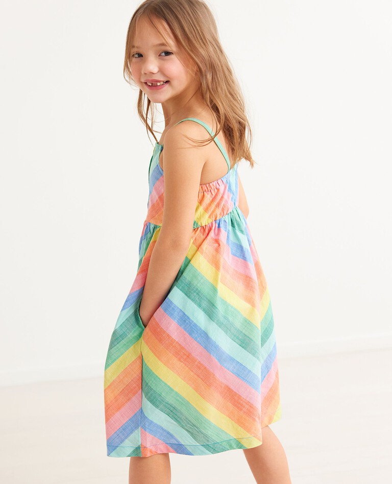 Rainbow Striped Poplin Midi Dress in Rainbow Stripe - main