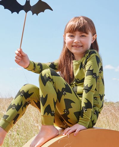 Halloween HannaSoft™ Stretch Pajama Set in Batty on Moss Green - main