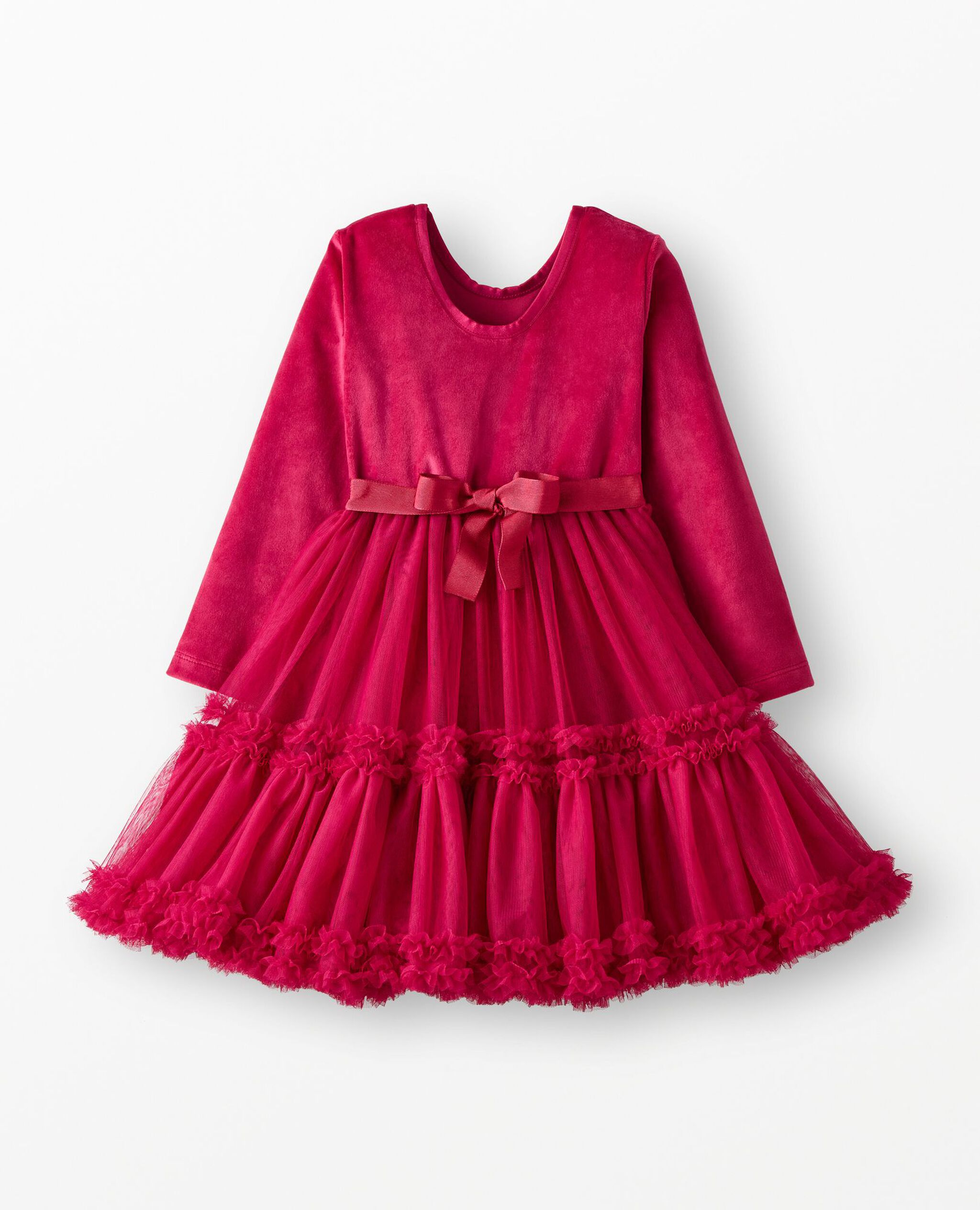 Long Sleeve Velour Tulle Tiered Dress in Raspberry - main