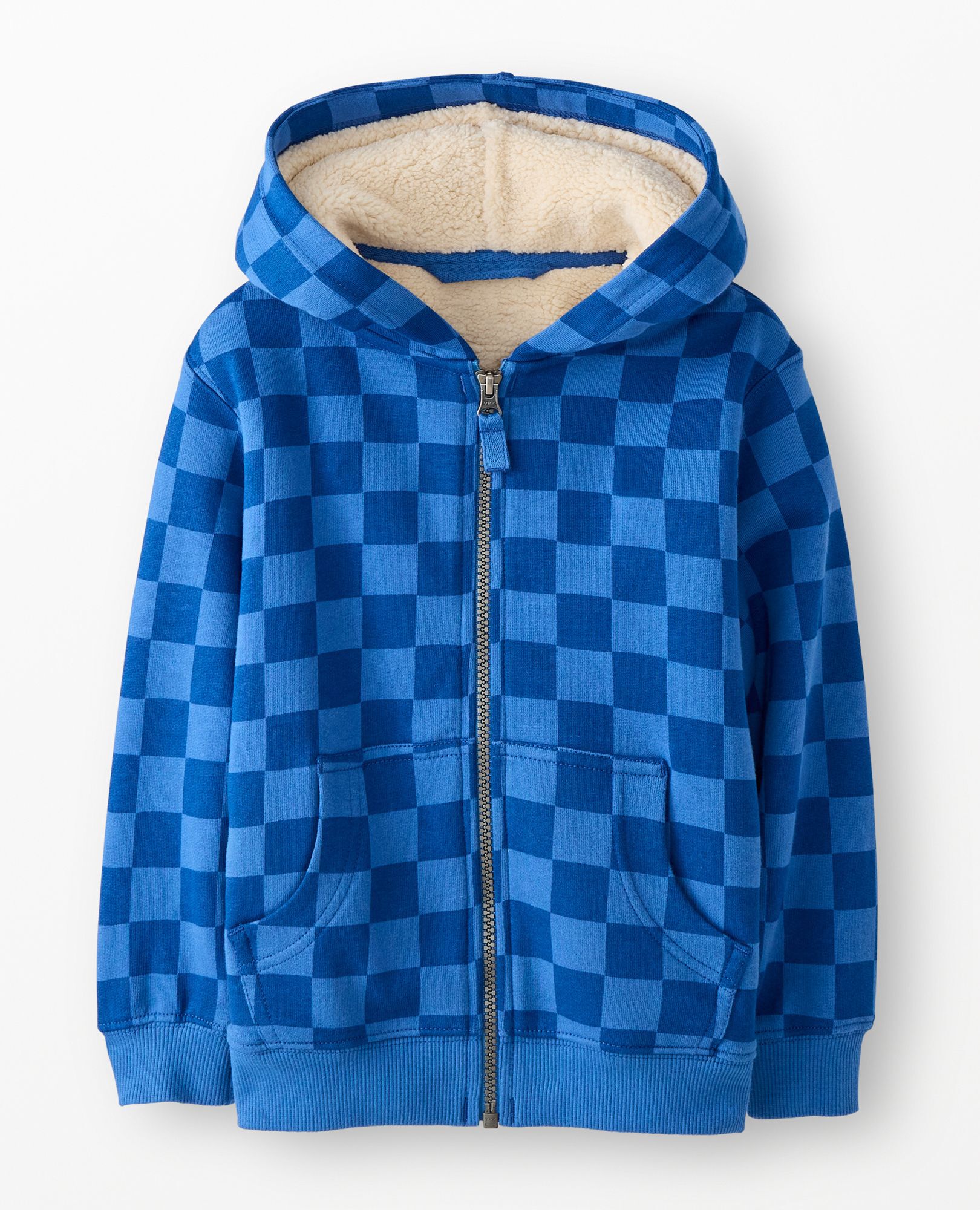 Faux Shearling French Terry Hoodie in Shadow Blue/Stellar Blue Check - main