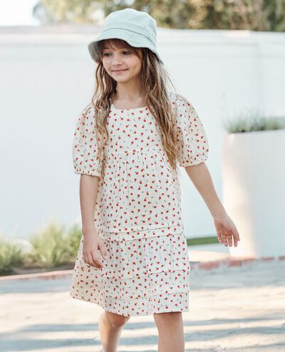 Seersucker Tiered Dress in Tiny Tulips on Ecru - main