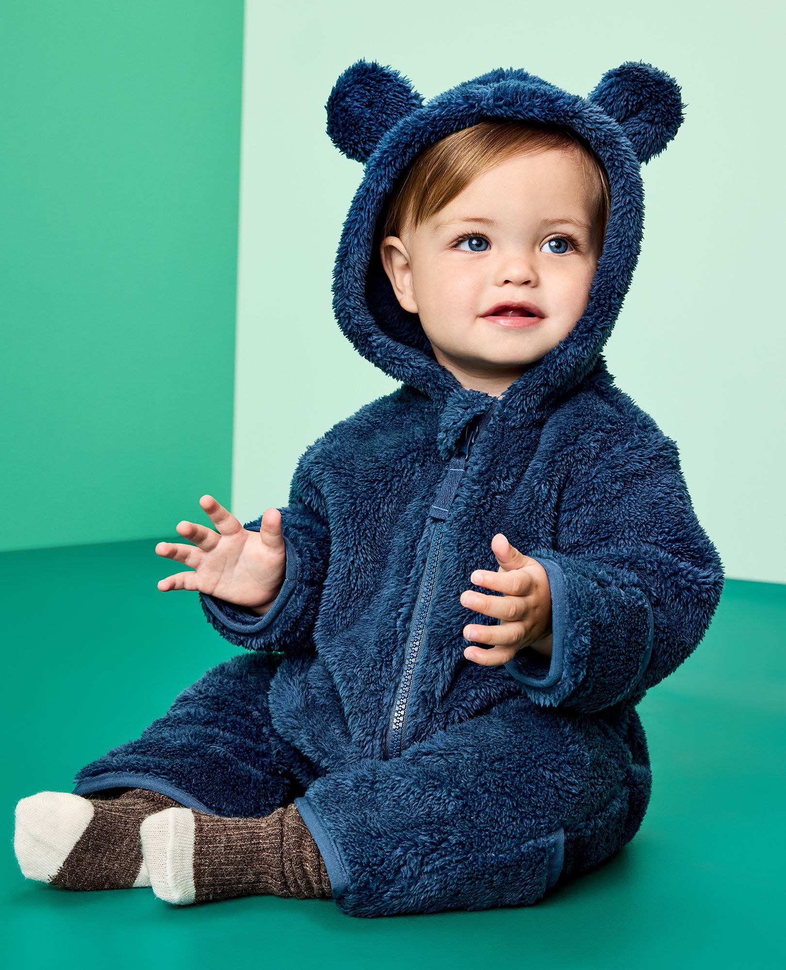 Baby Marshmallow Fleece Romper in Midnight Blue - main