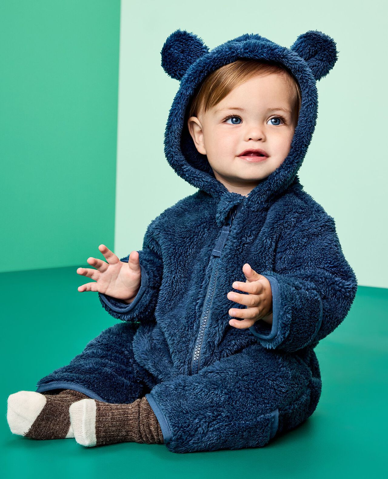 Baby Marshmallow Fleece Romper in Midnight Blue - main