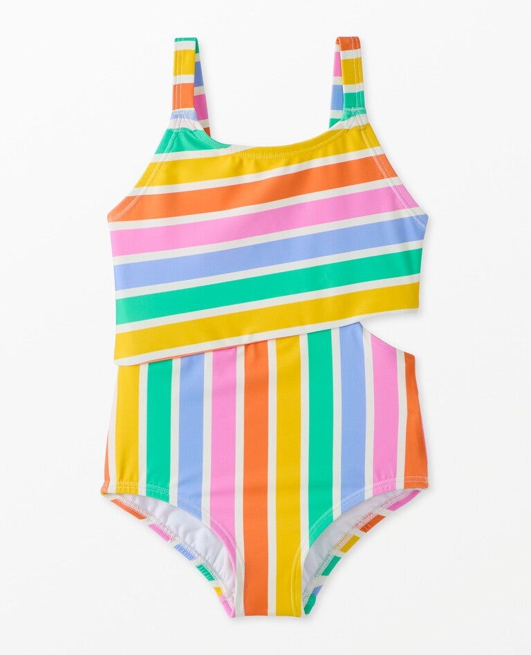 One-Piece Cut-Out Swimsuit in Colorful Rainbow Stripe - main