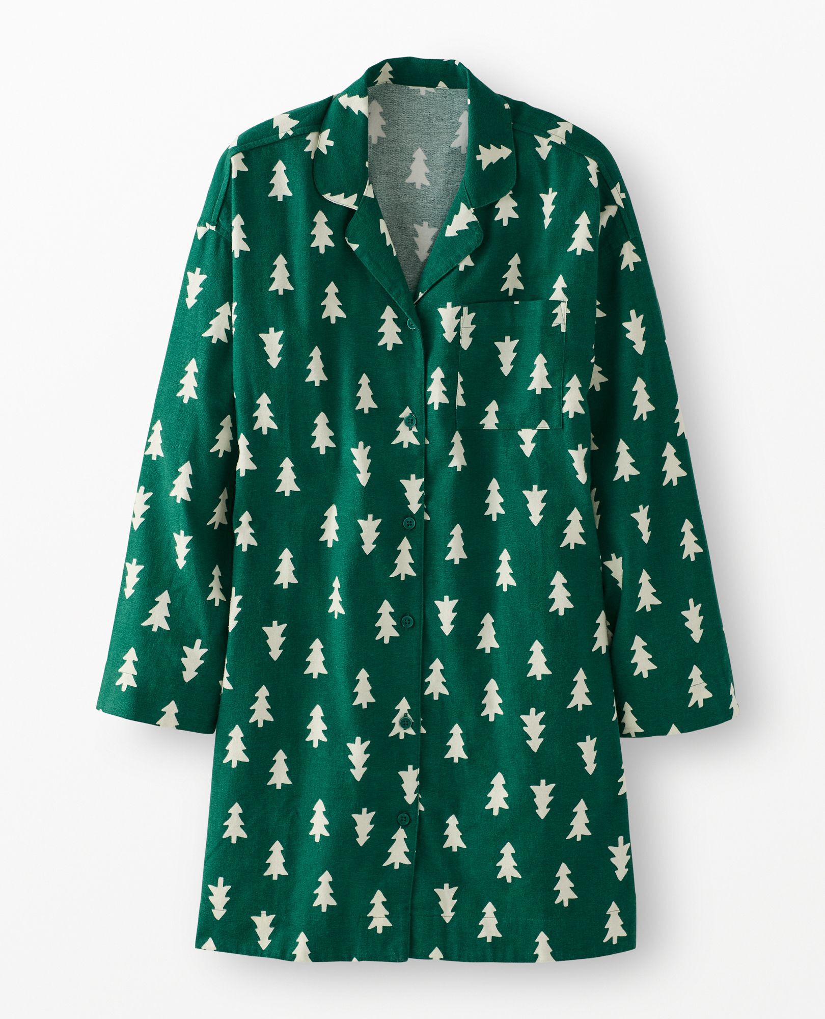 Women's Holiday Flannel Nightshirt in Happy Trees on Green - main