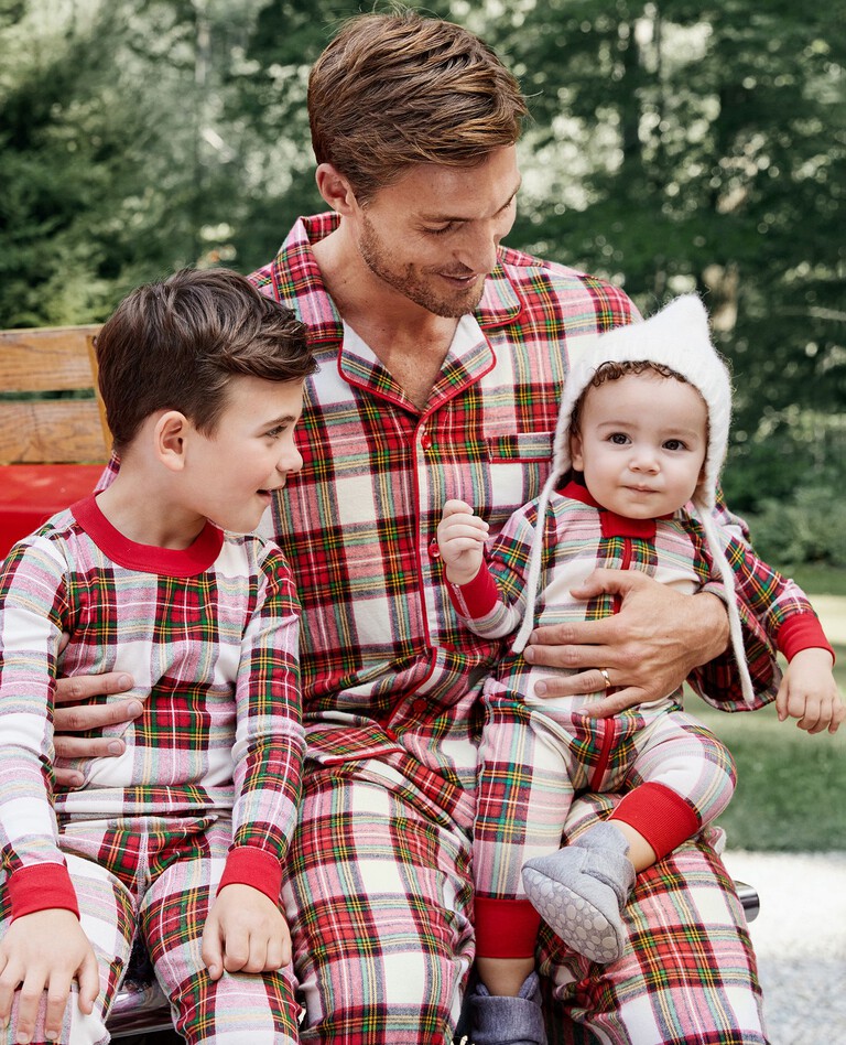 Holiday Print Long John Pajama Set in Family Holiday Plaid - main