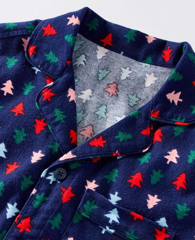 Adult Holiday Flannel Pajama Top in Multi Trees on Navy Blue - main