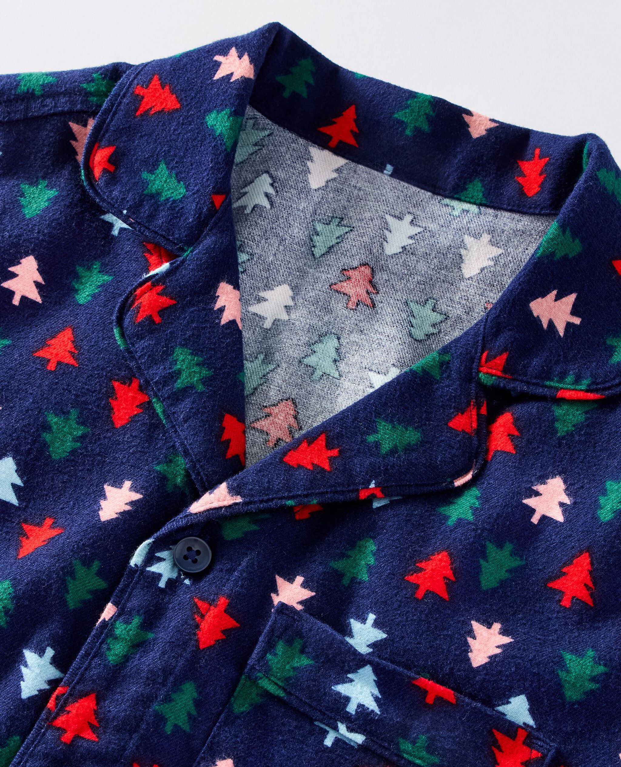 Adult Holiday Flannel Pajama Top in Multi Trees on Navy Blue - main