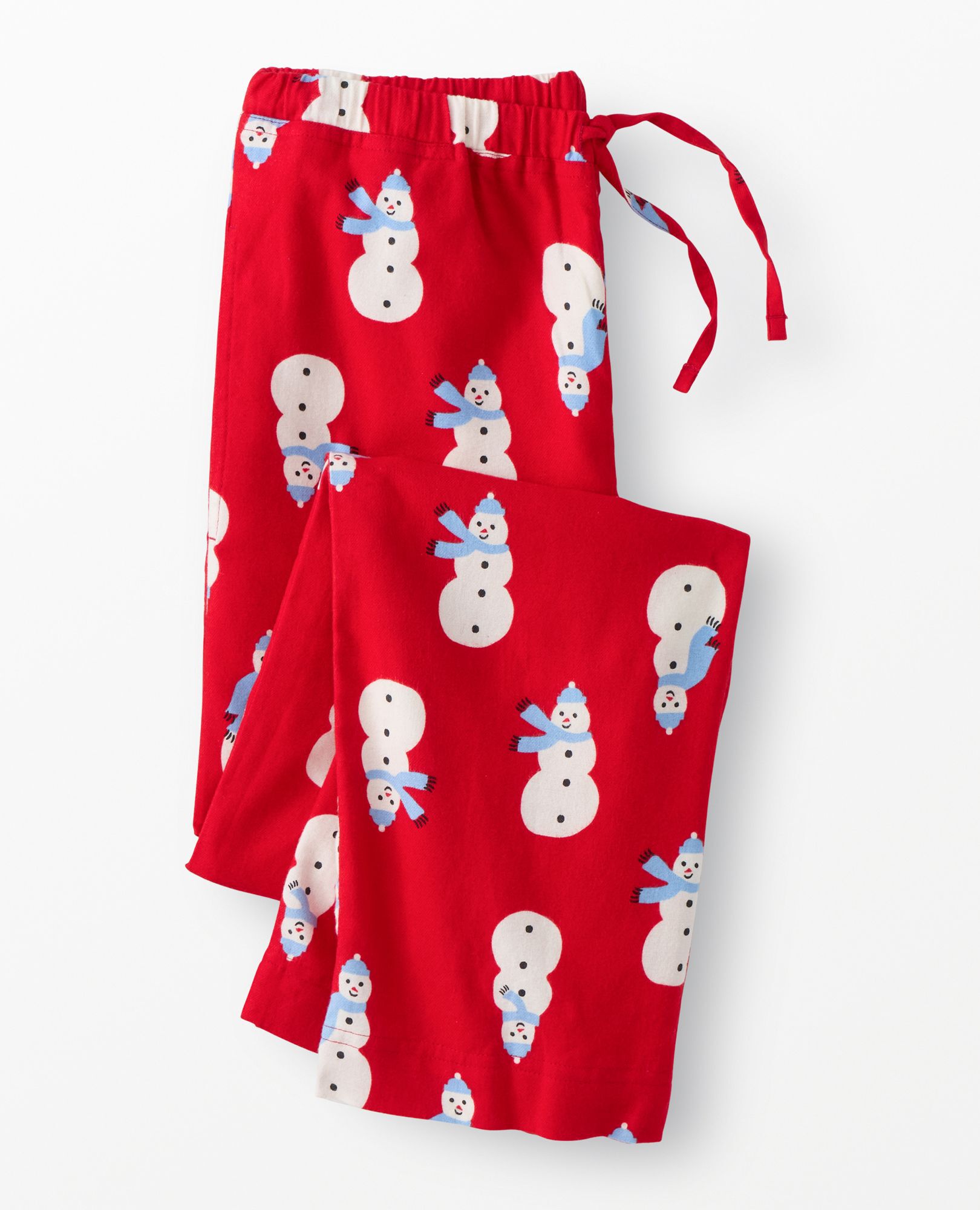Adult Holiday Flannel Pajama Pants in Snowmen on Red - main