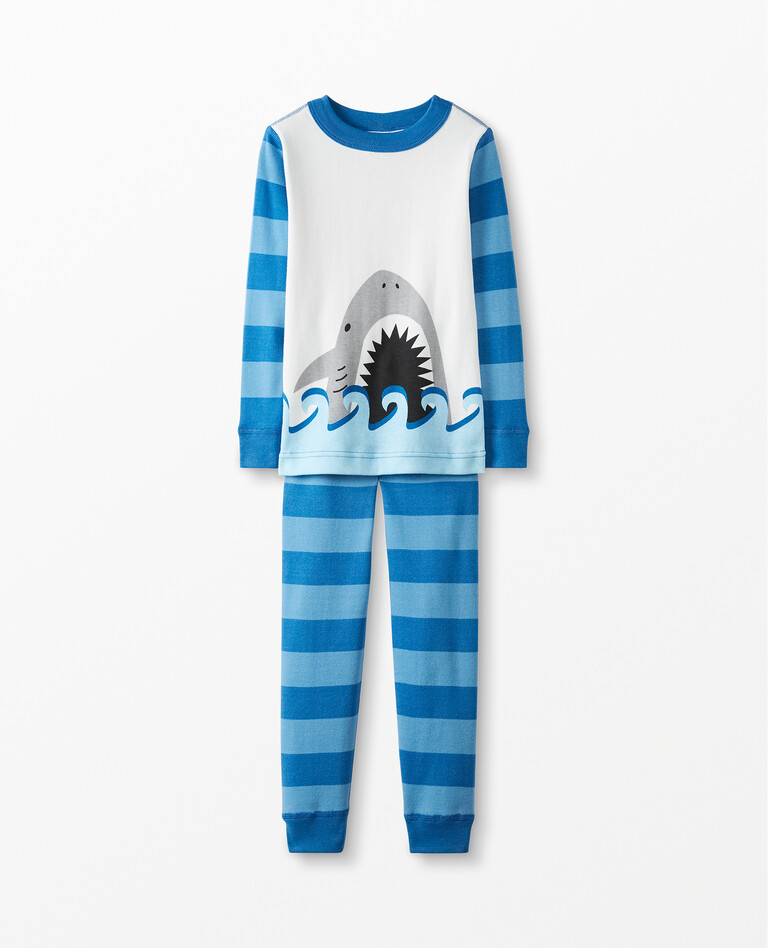 Long John Pajamas In Organic Cotton in Blue Shark - main