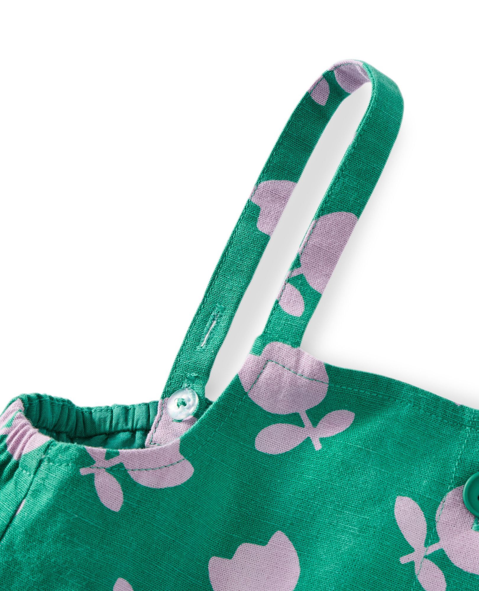 Sleeveless Linen Midi Dress with Pockets in Tossed Tulips on Green - main