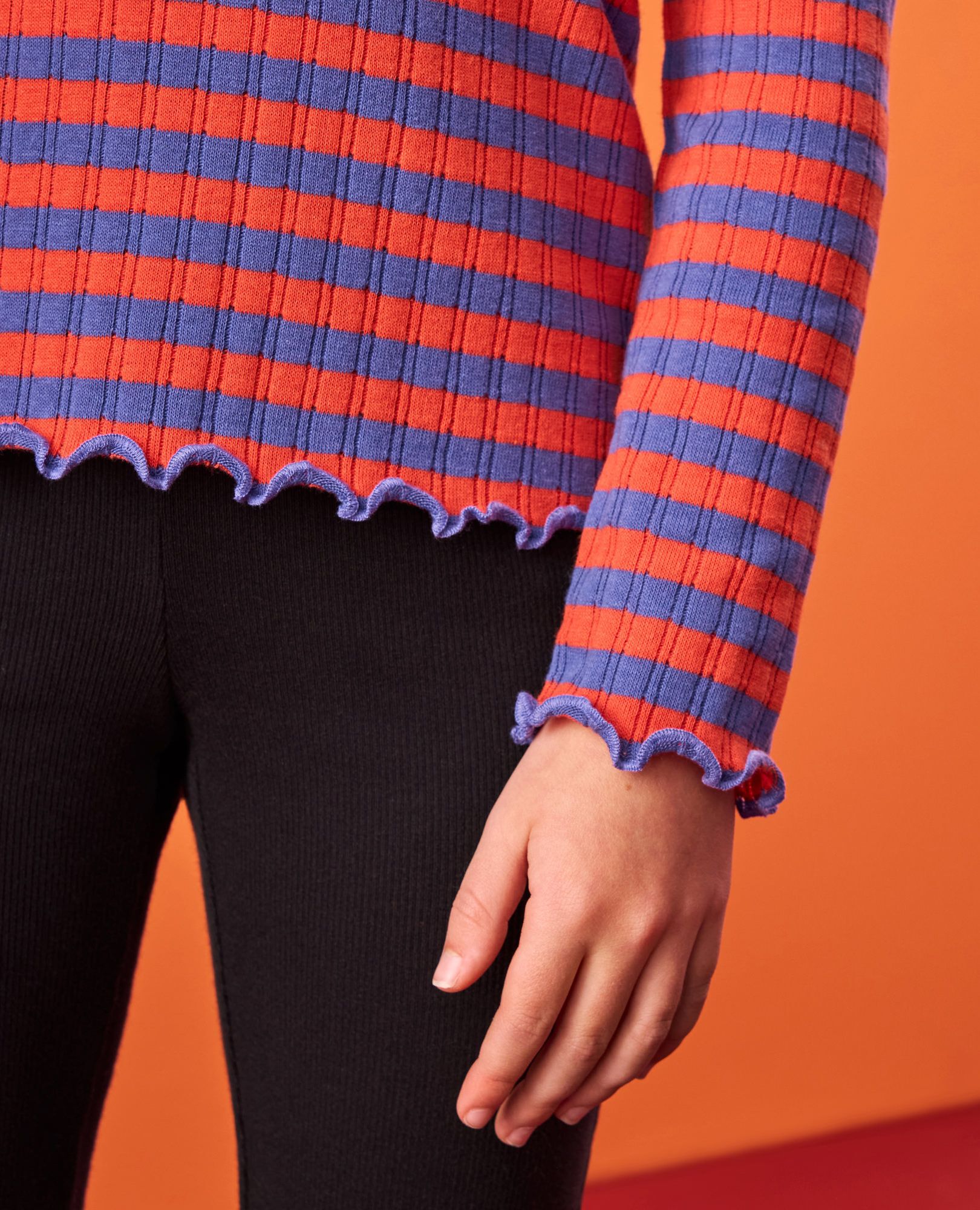 Long Sleeve Pointelle Top in Electric Purple/Grenadine - main