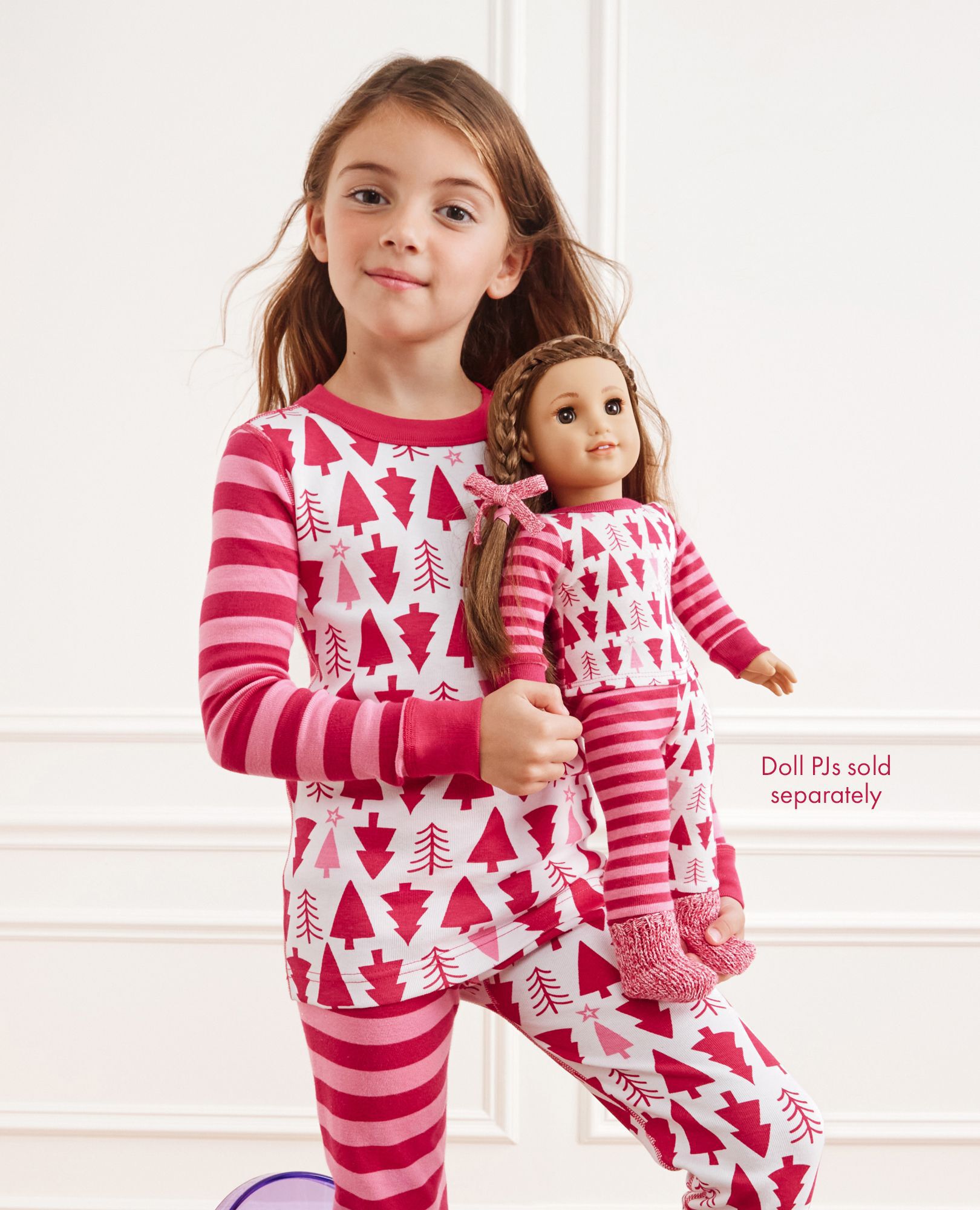 American Girl® Holiday HannaJams™ Pajamas in American Girl Pink Trees & Stripes - main