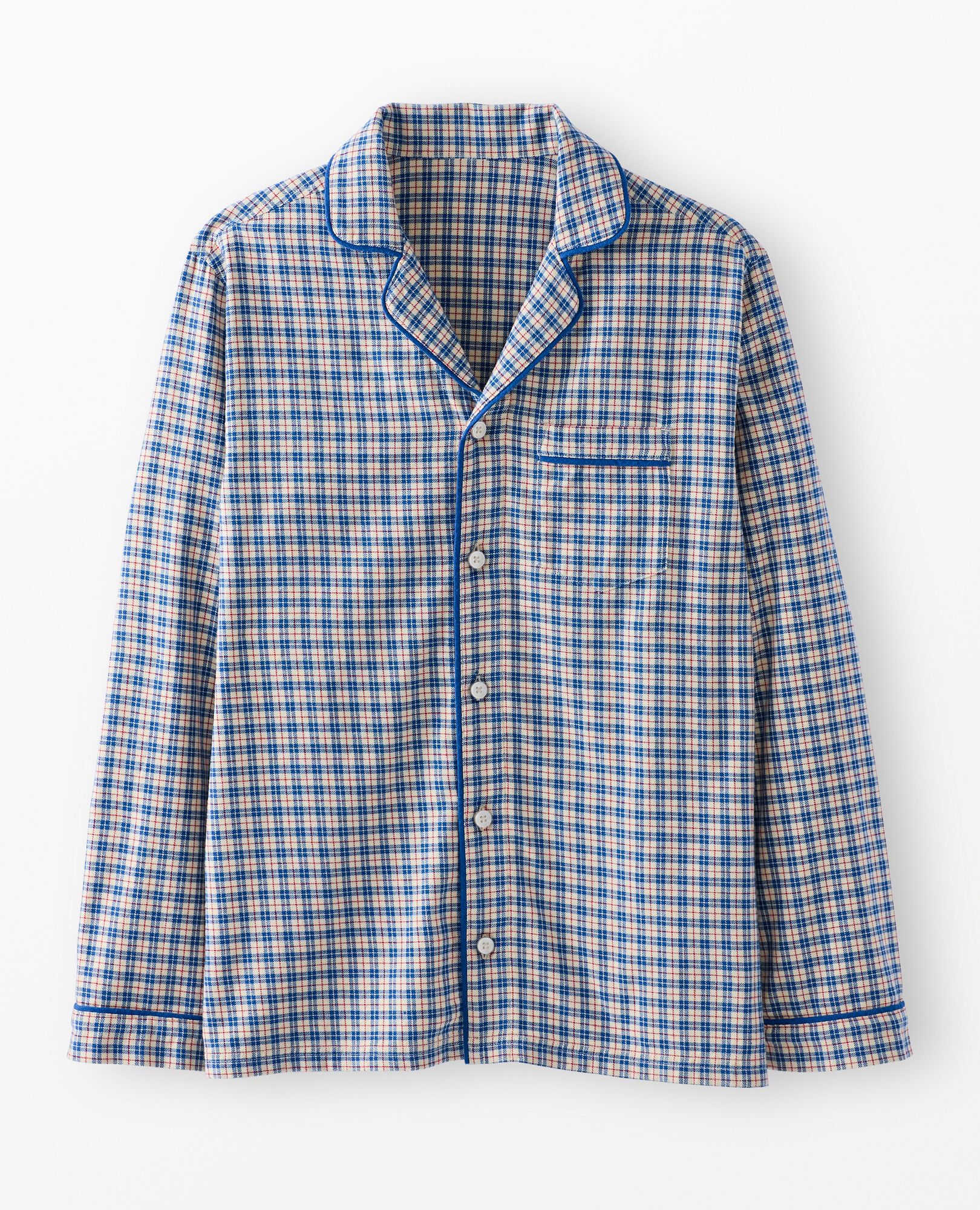 Adult Holiday Flannel Pajama Top in Blue Checkered Plaid - main