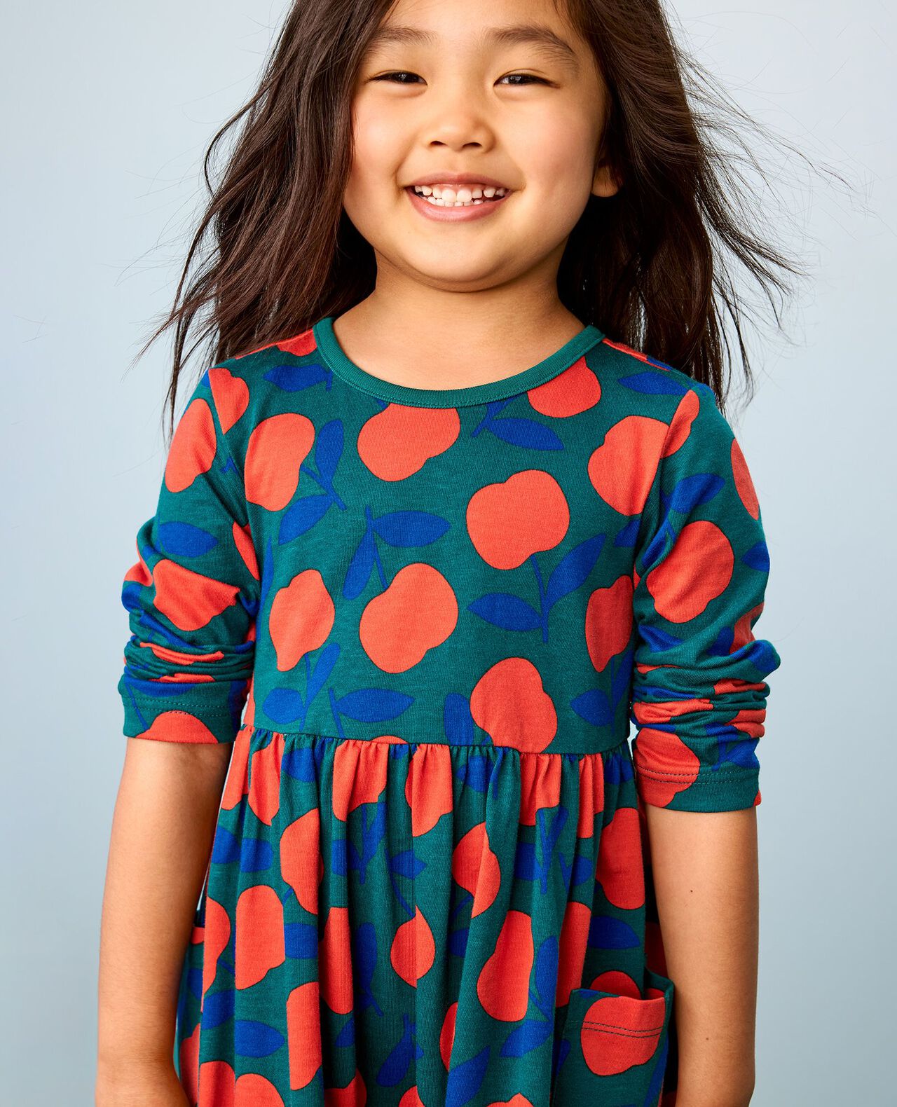 Long Sleeve Playground Dress with Pockets in Red Apples on Everglade - main