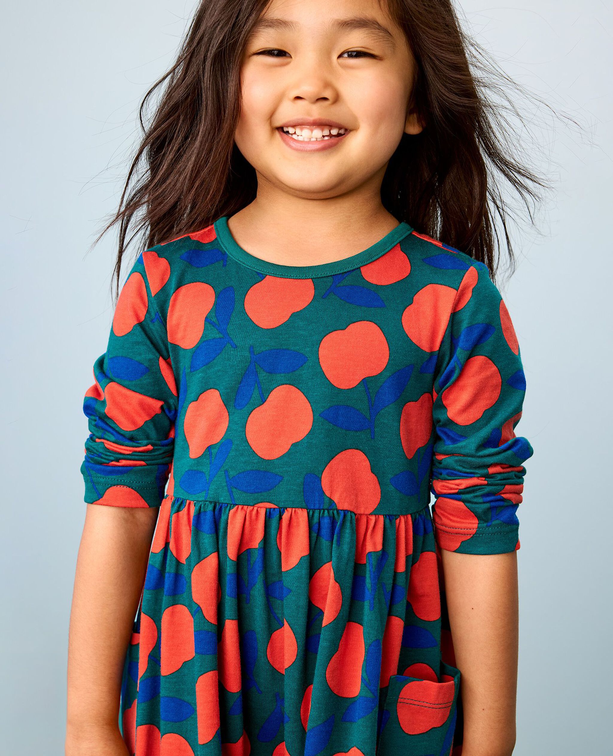 Long Sleeve Playground Dress with Pockets in Red Apples on Everglade - main