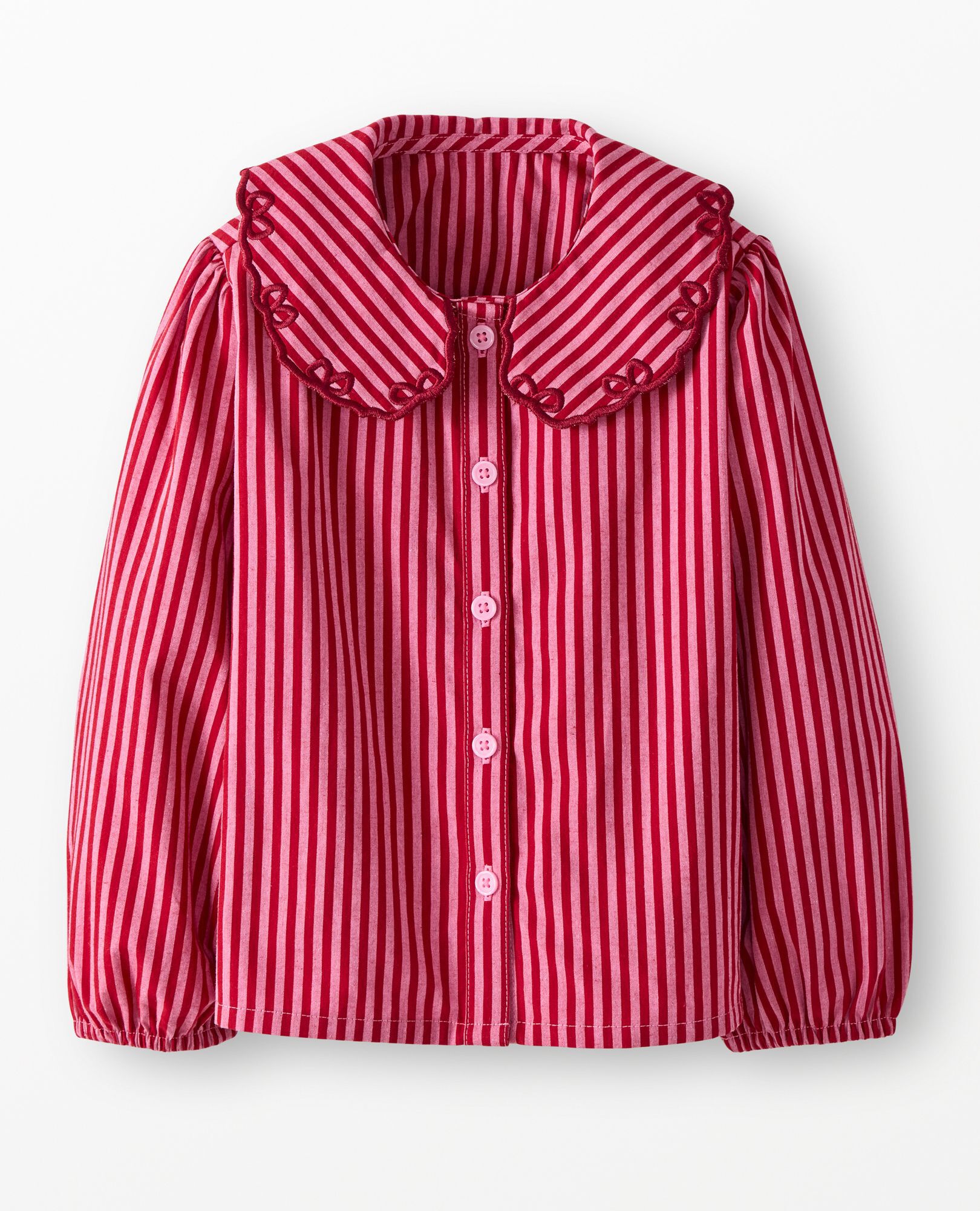Long Sleeve Poplin Collared Top in Fuchsia Pink/Rich Red - main