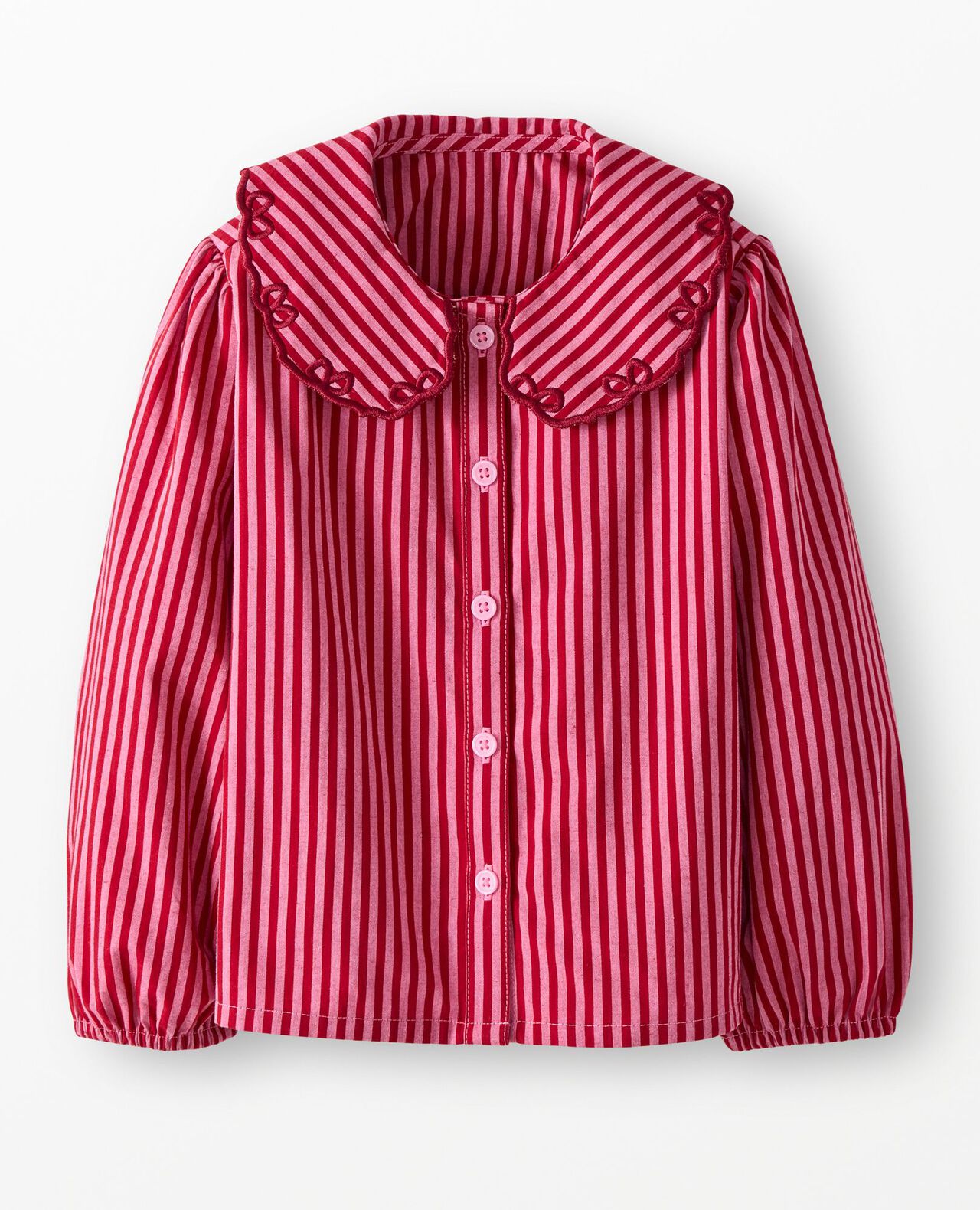 Long Sleeve Poplin Collared Top in Fuchsia Pink/Rich Red - main