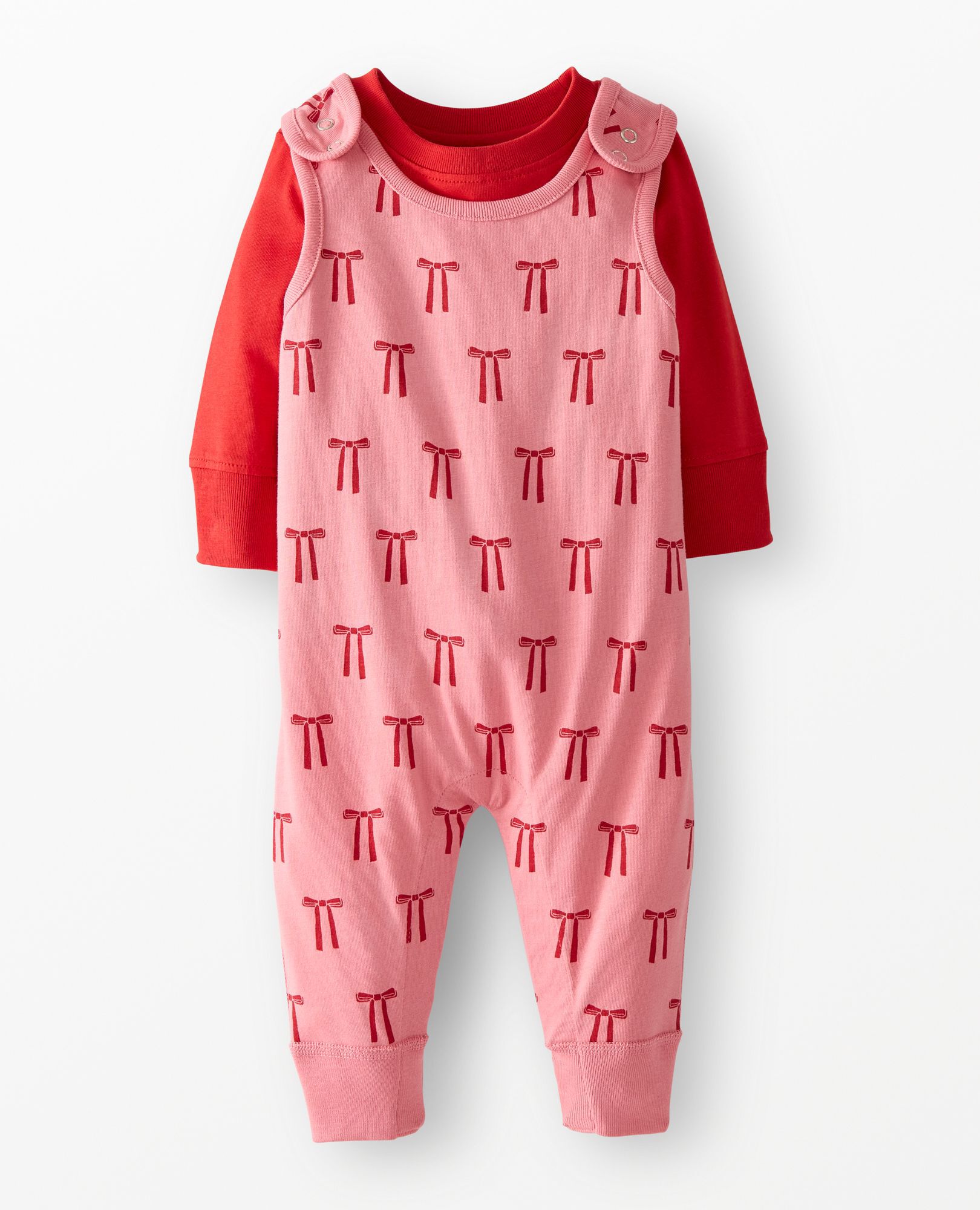 Baby Long Sleeve T-Shirt & Overalls Set in Mini Bows on Macaron - main