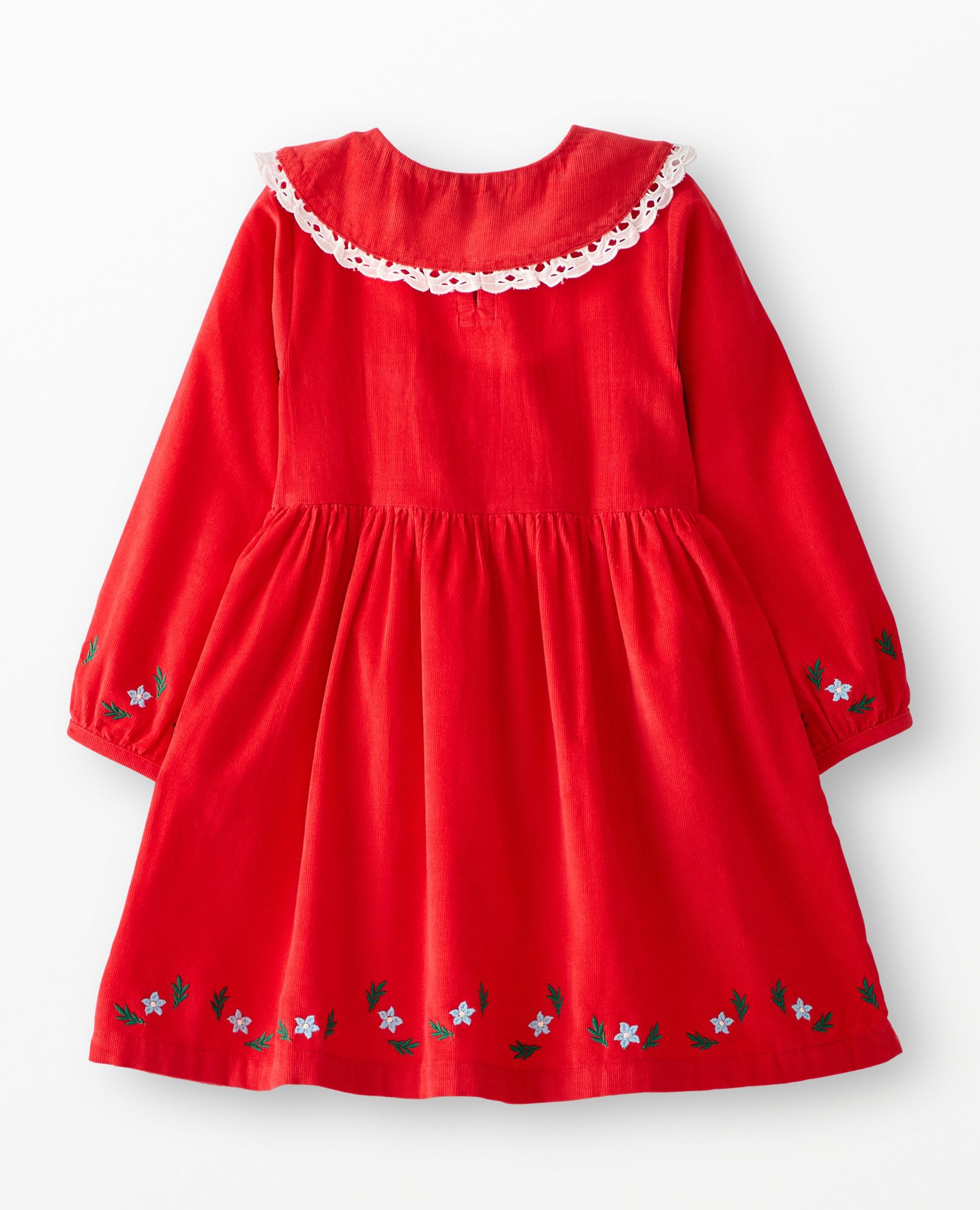Balloon Sleeve Collared Corduroy Dress with Pockets in Ribbon Red - main