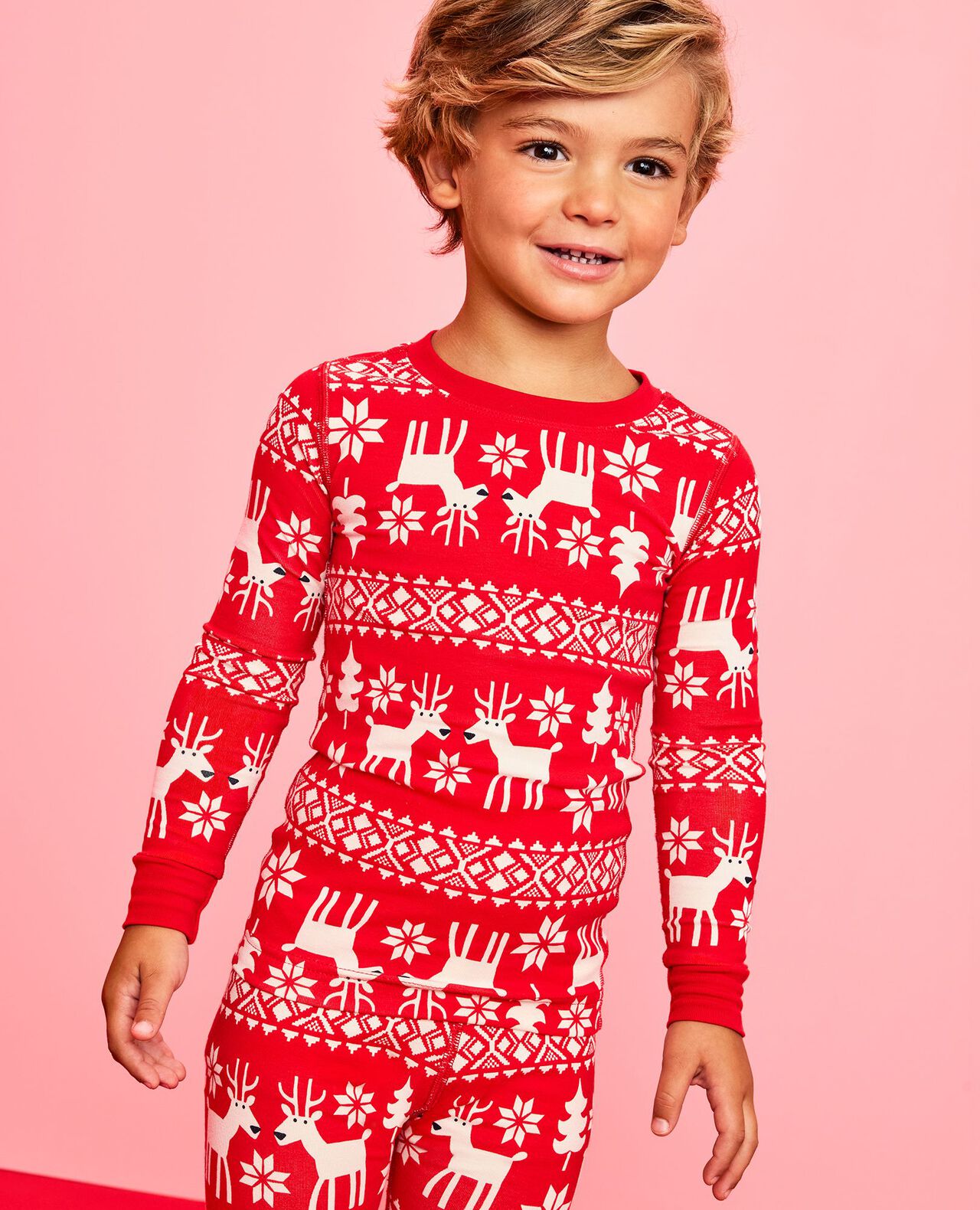 Holiday HannaSoft™ Stretch Pajama Set in Dear Deer on Ribbon Red - main
