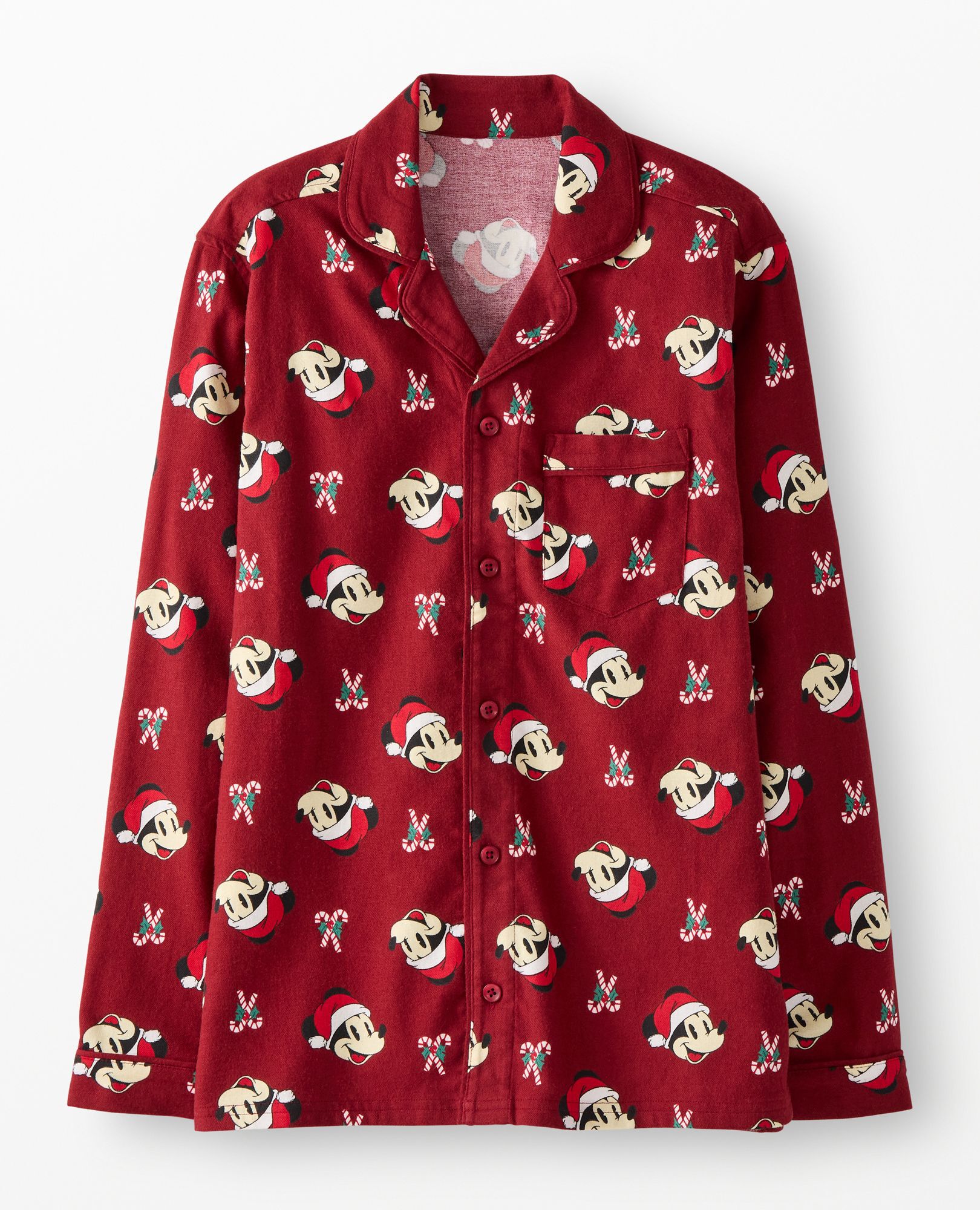 Adult Disney Mickey Mouse Holiday Flannel Pajama Top in Mickey Candy Cane - main