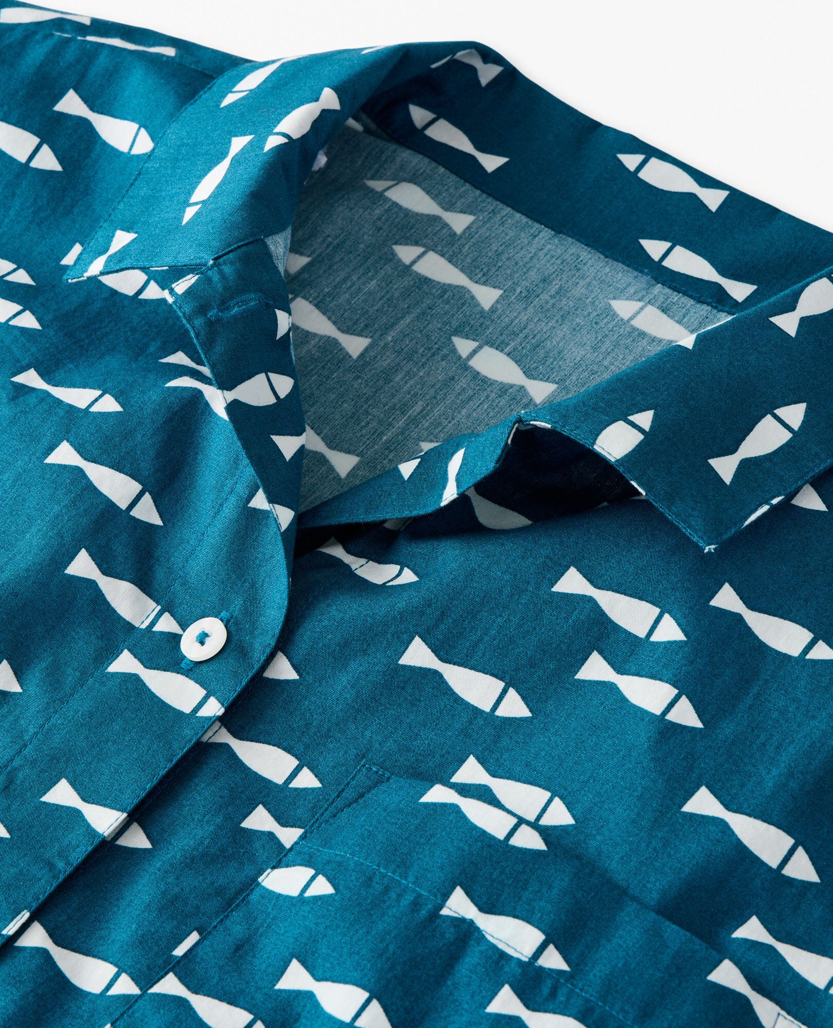 Women's Long Sleeve Poplin Pajama Set in School of Fish on Atlantic Blue - main