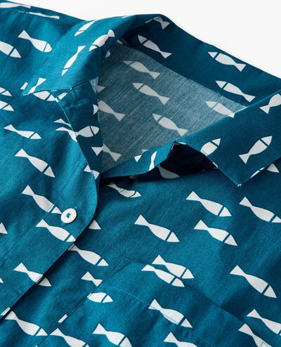 Women's Long Sleeve Poplin Pajama Set in School of Fish on Atlantic Blue - main