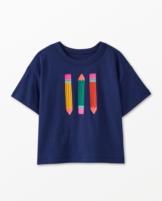 Girls' Colored Pencils On Navy Oversized Graphic T-Shirt - Size Little Kids 4 by Hanna Andersson