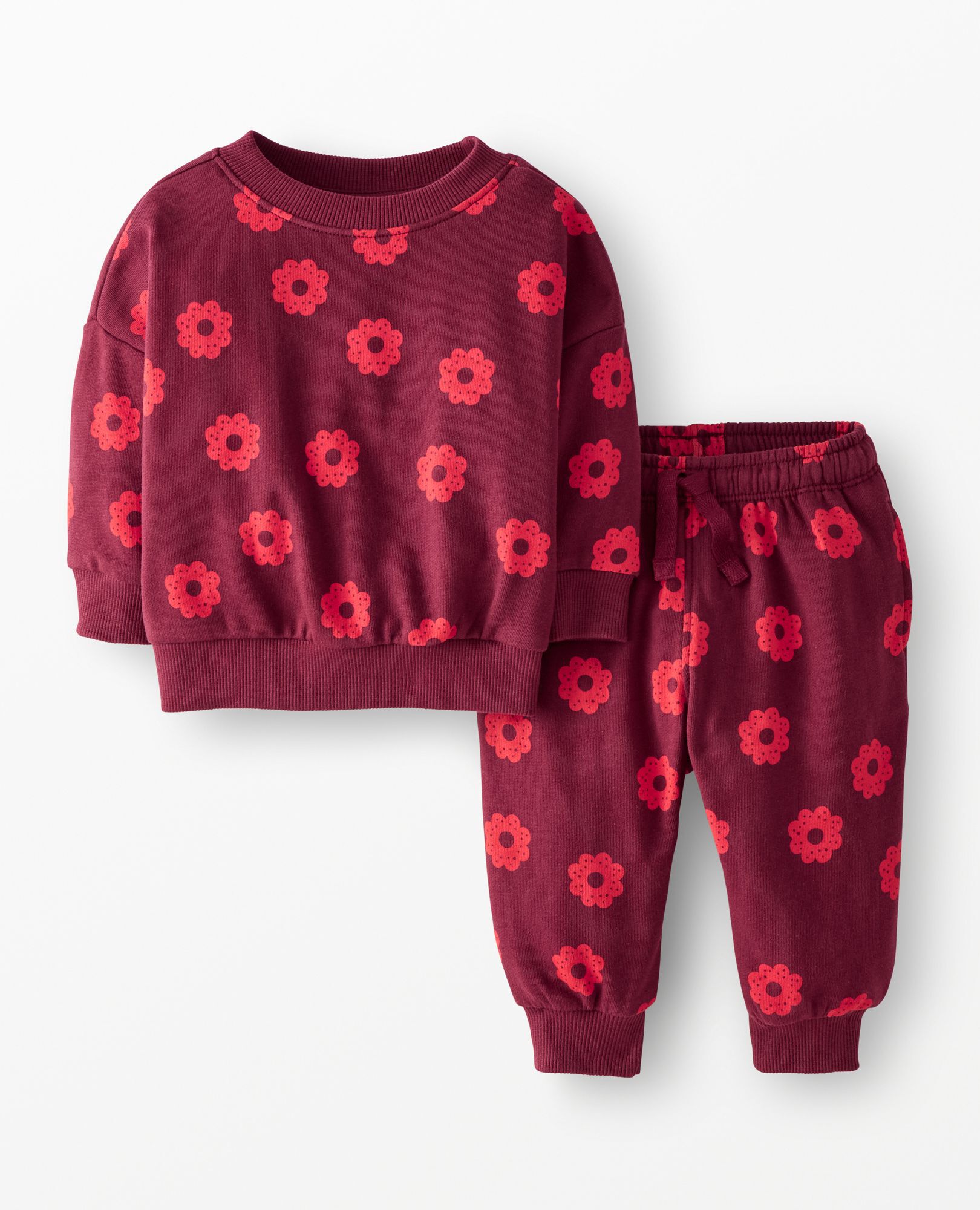 Baby Holiday French Terry Sweatshirt & Sweatpants Set in Sugar Cookies on Red - main