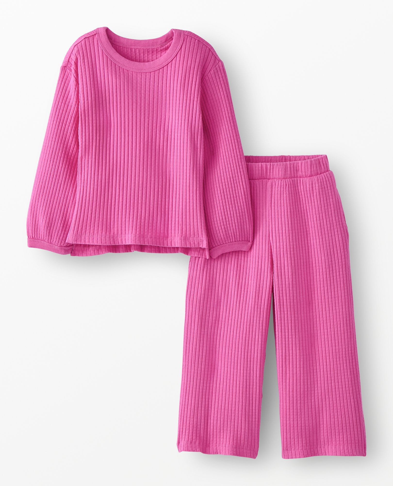 Ribbed Long Sleeve Top & Flare Pants Set in Phlox Pink - main