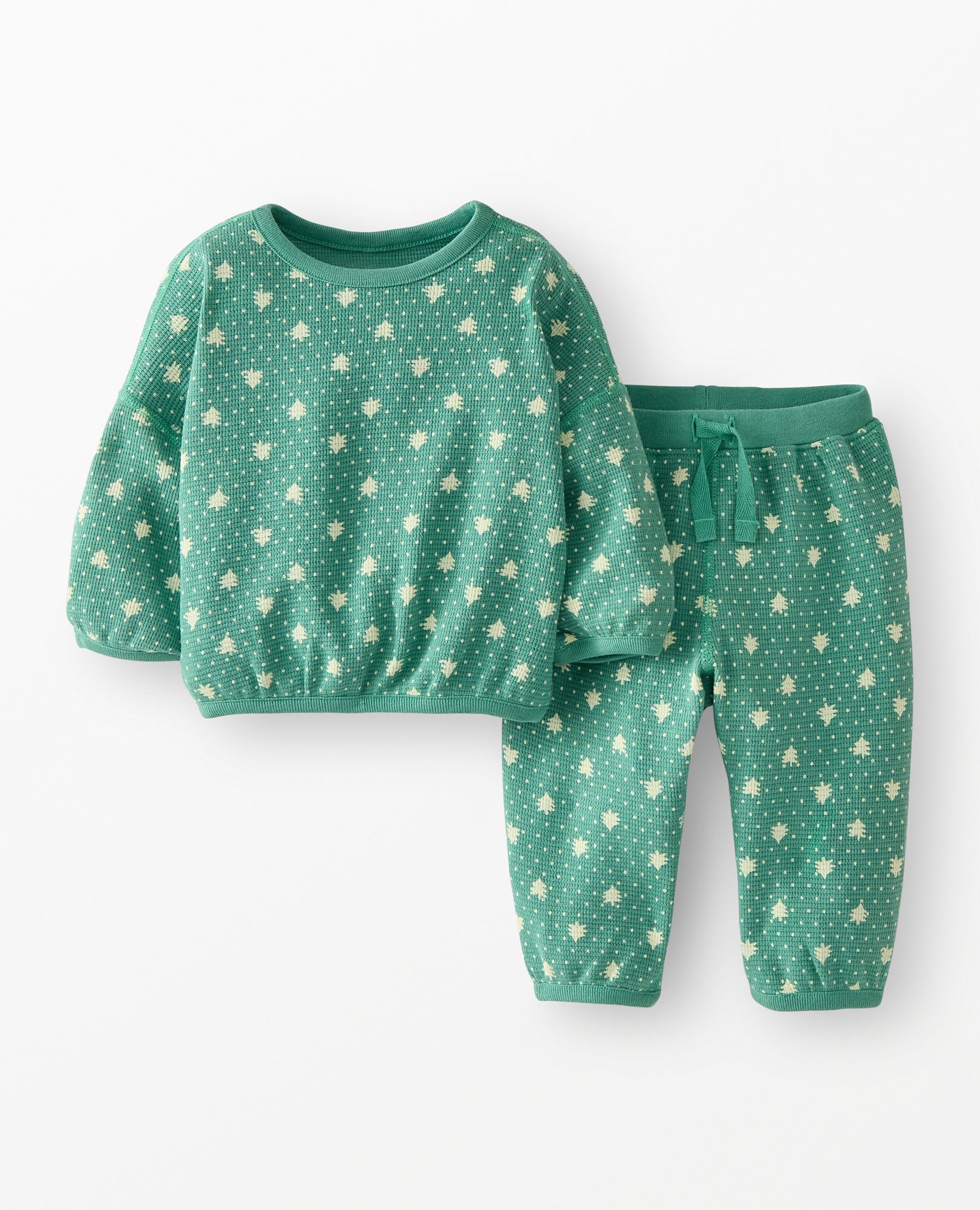Baby Long Sleeve Waffle Top & Pants Set in Light Green Forest - main