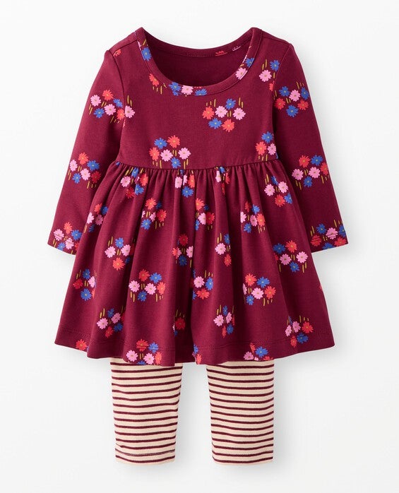 Girls’ Flowers On Cherry Lacquer Baby Long Sleeve Skater Dress & Leggings Set – Size Toddler 18-24 mos by Hanna Andersson