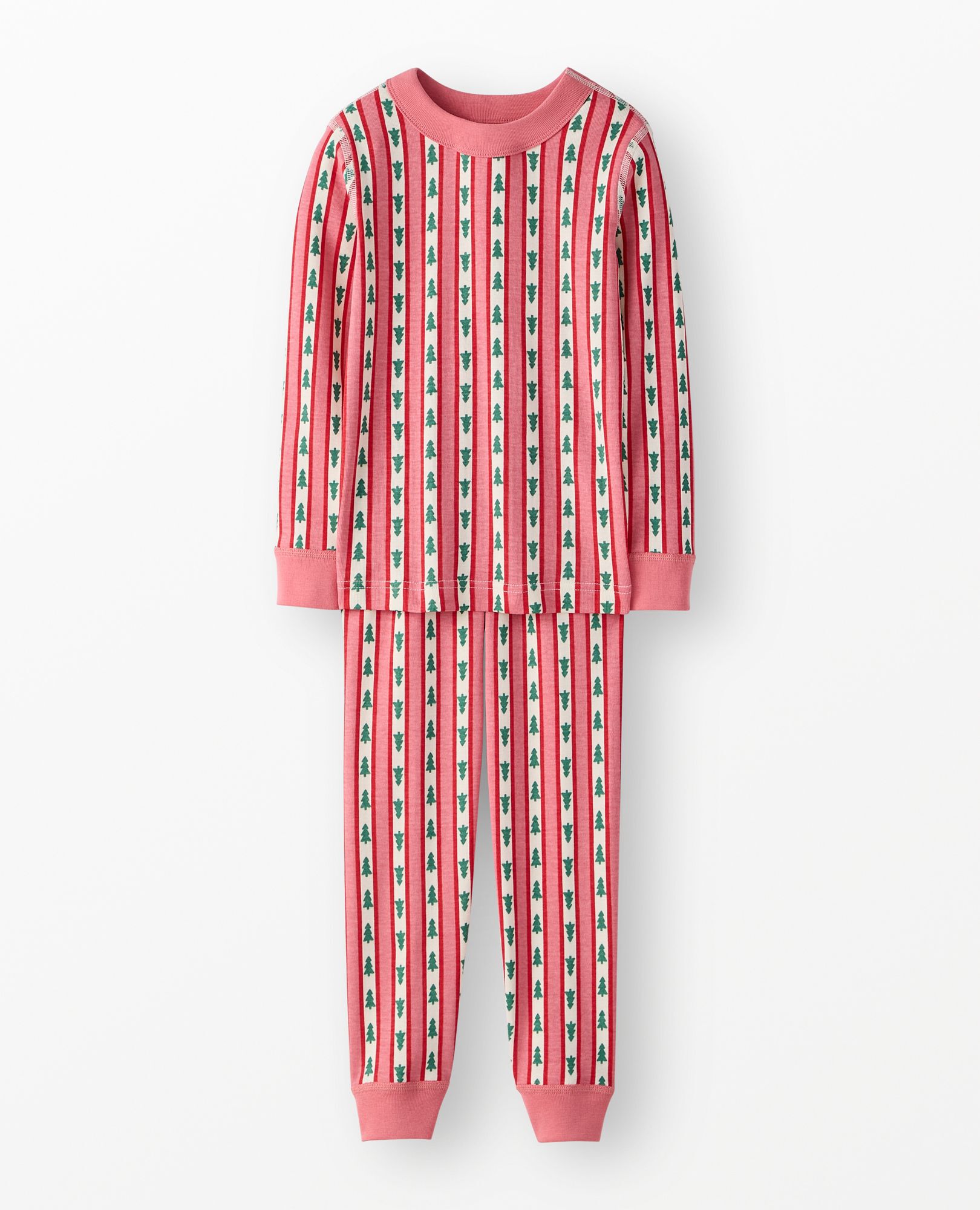 Holiday HannaJams™ Pajama Set in Tree Ribbons on Pink - main