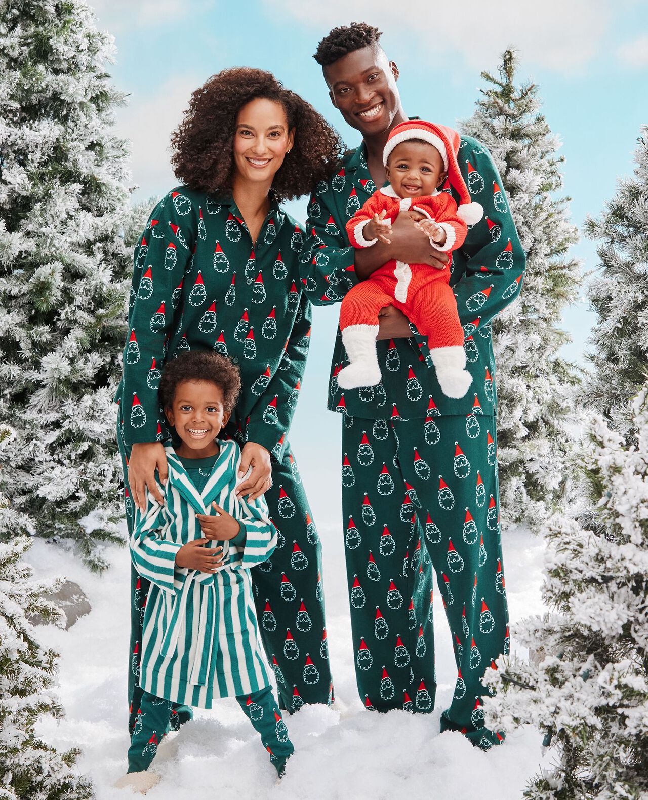 Women's Holiday Flannel Pajama Set in Santa on Malachite - main