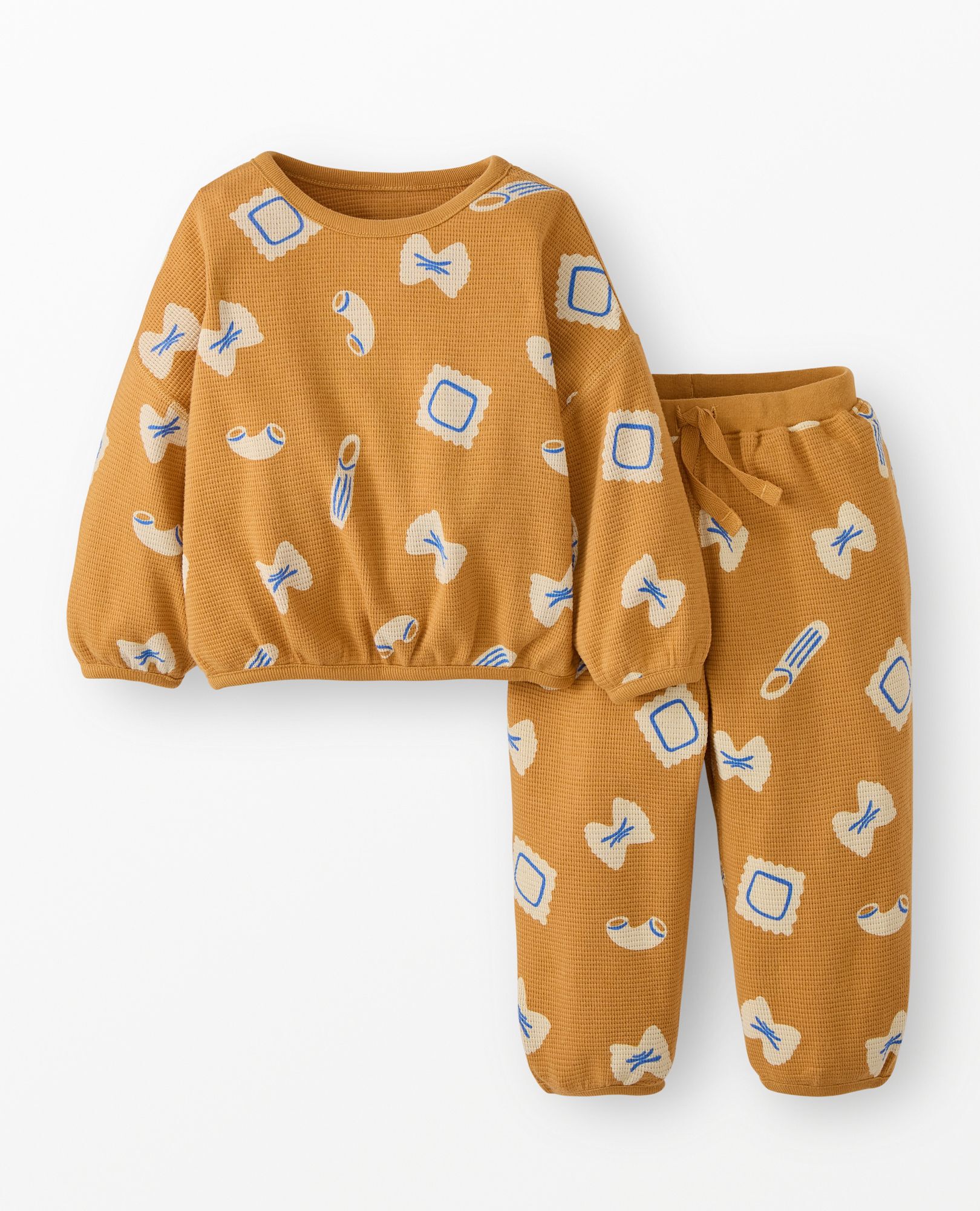 Long Sleeve Waffle Top & Pants Set in Pasta Night on NEW Yellow - main