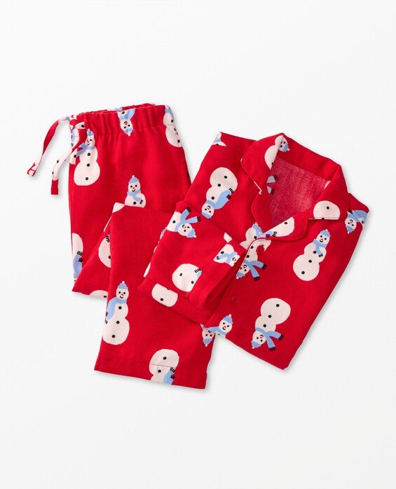 Girls' & Boys' Snowmen On Red Holiday Flannel Pajama Set in 100% Recycled Polyester - Size Little Kids 4 by Hanna Andersson