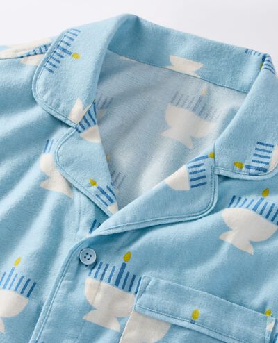 Adult Holiday Flannel Pajama Top in 8 Nights of Light on Blue - main