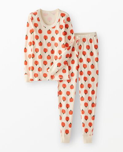 Women's Halloween Long John Pajama Set in Pumpkin Patch - main