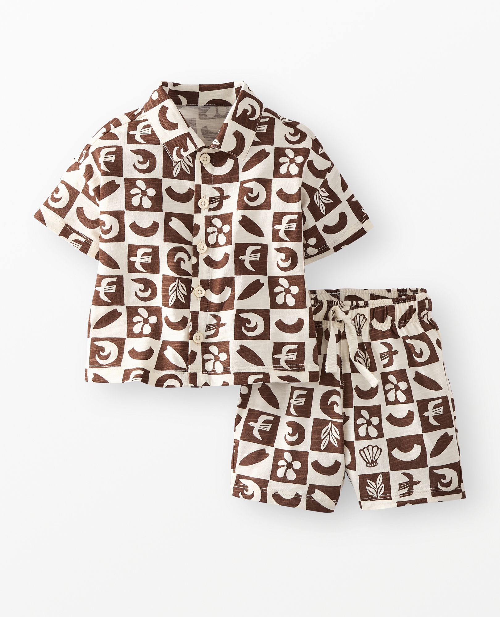 Baby Button Up Shirt & Shorts Set in Tortoise Shell Beachy Checkerboard - main