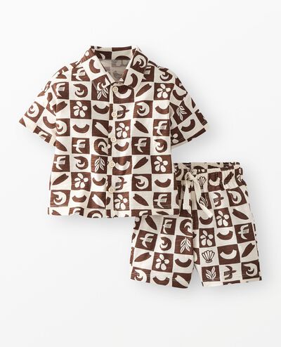Baby Button Up Shirt & Shorts Set in Tortoise Shell Beachy Checkerboard - main
