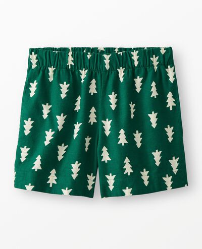 Women's Holiday Flannel Pajama Shorts in Happy Trees on Green - main