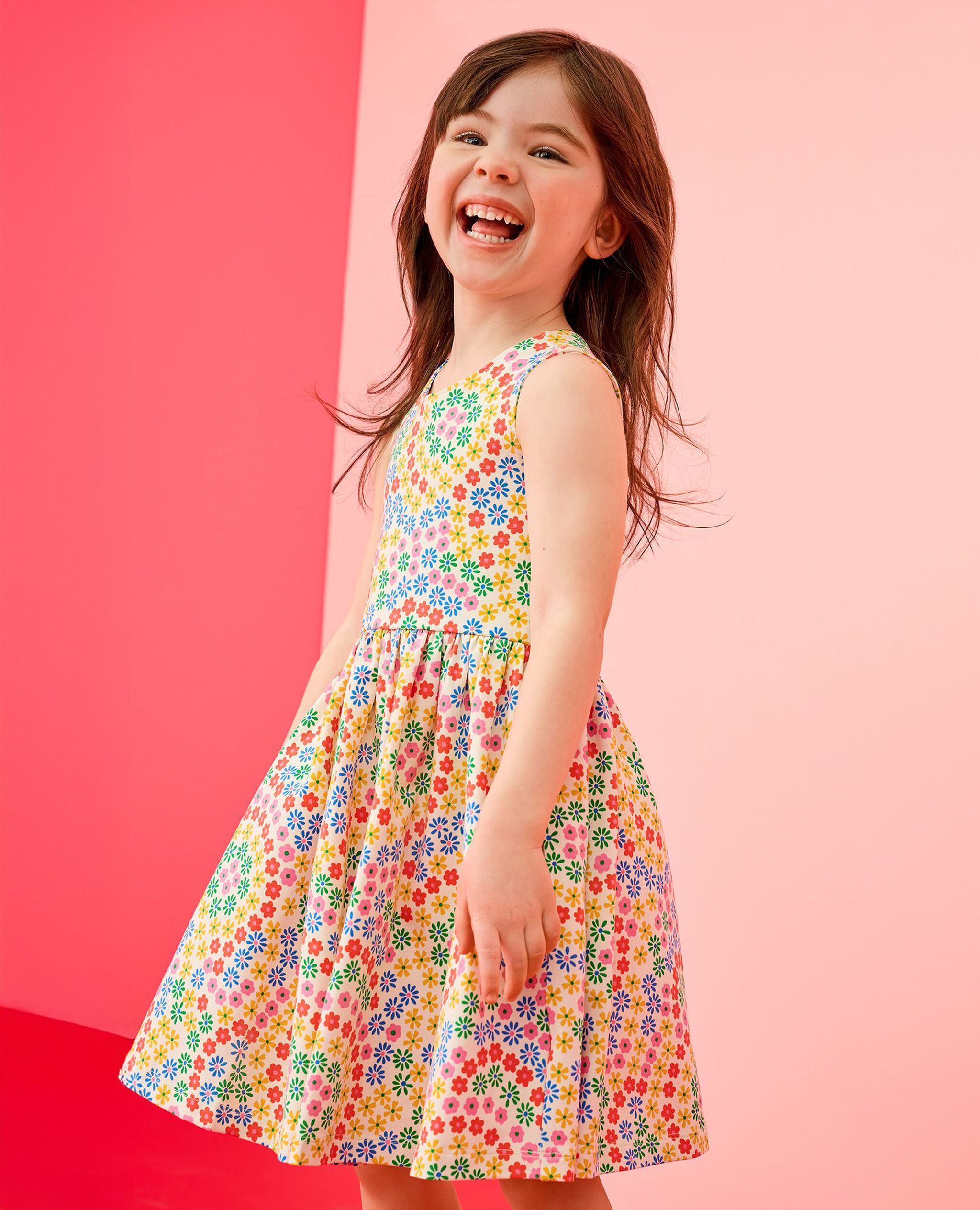 Crossback Skater Dress with Pockets in Swirly Floral on Ecru - main