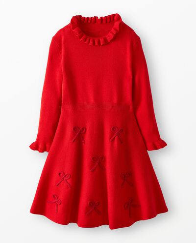 Mock Neck Embroidered Sweater Dress in Ribbon Red - main