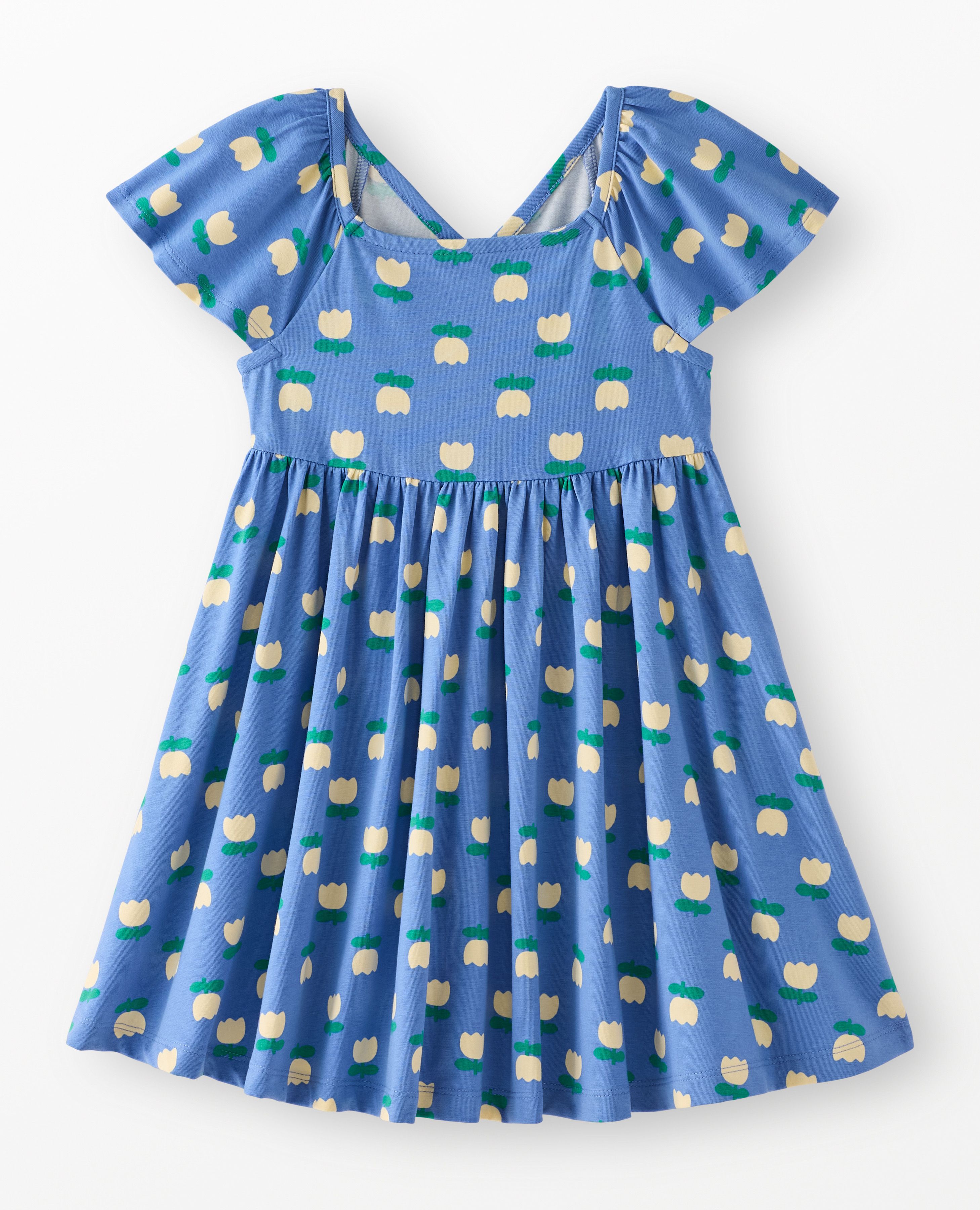 Reversible Skater Dress with Pockets in Tulip Rows on Blue - main