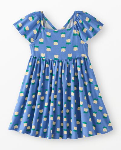 Reversible Skater Dress with Pockets in Tulip Rows on Blue - main
