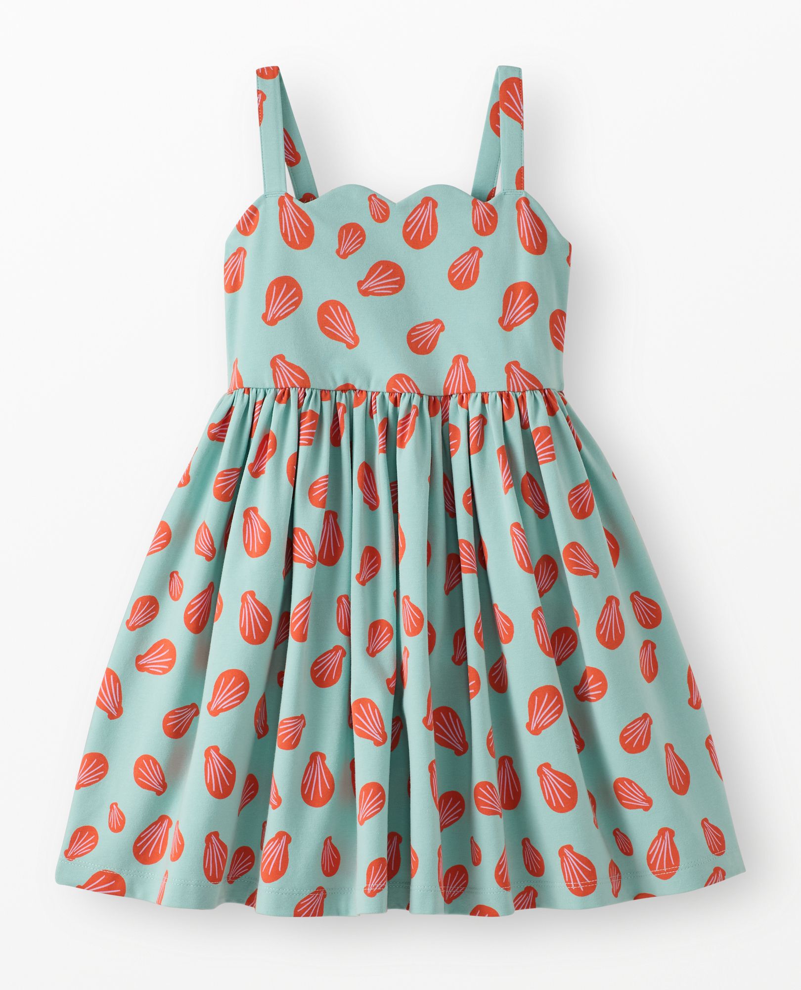 Sleeveless Scalloped Skater Dress with Pockets in Seashells on Feather Blue - main