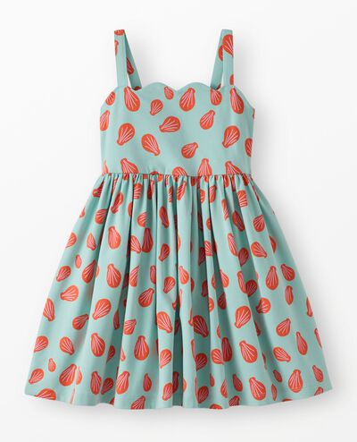 Sleeveless Scalloped Skater Dress with Pockets in Seashells on Feather Blue - main